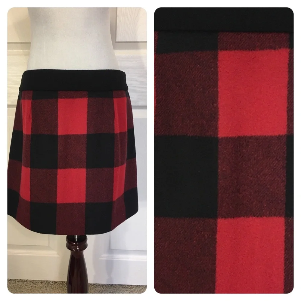 J. Crew Red and Black Buffalo Plaid Wool Mini Skirt
